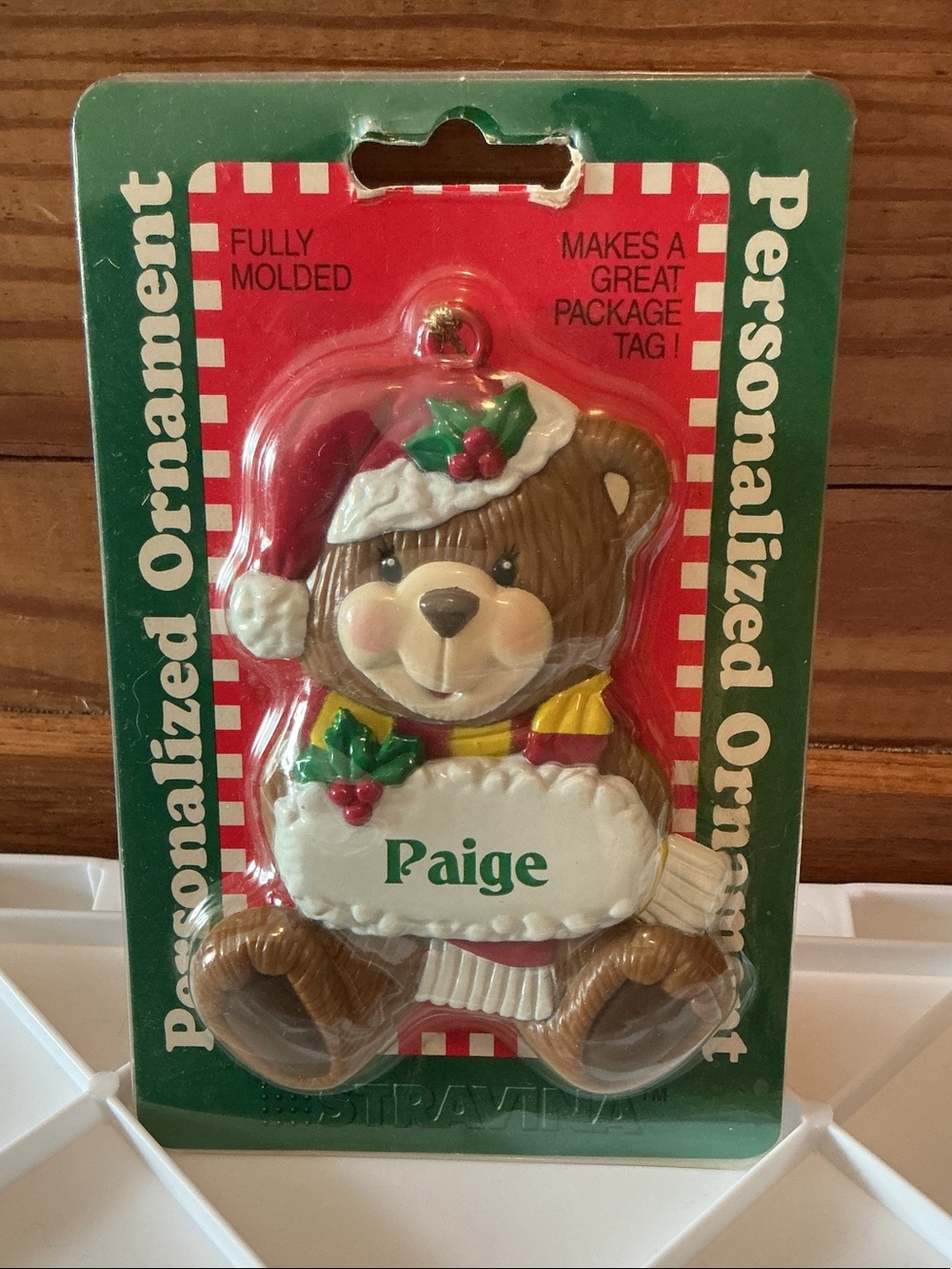 Vintage 1998 Personalized “Paige” Teddy Bear Christmas Ornament